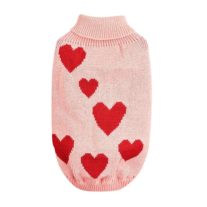 Cute Dog Sweater. Heart Pattern Warm Pet Jumper, Coat Jacket Winter Clothes High Collar Knitwear