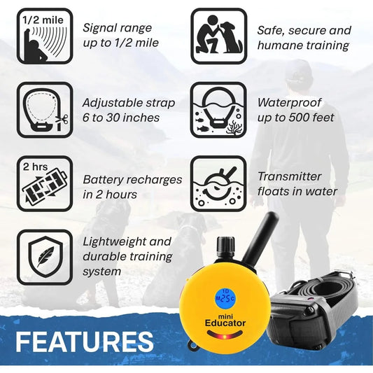 1/2 Mile Remote Waterproof Trainer Mini Educator Remote Training Collar - 100 Training Levels Plus Vibration