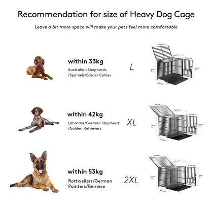 XXL Heavy Duty Dog Crate with 4 Lockable Wheels 3 Doors and Removable Tray Metal Cage Playpen