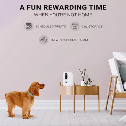 App Enabled Automatic Pet Treat Dispenser with HD Camera Two Way Audio Motion Sensor Cats and Dogs Interactive Feeder