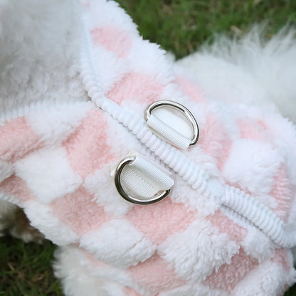 Autumn and winter checkerboard button cardigan with traction button for keeping dogs warm