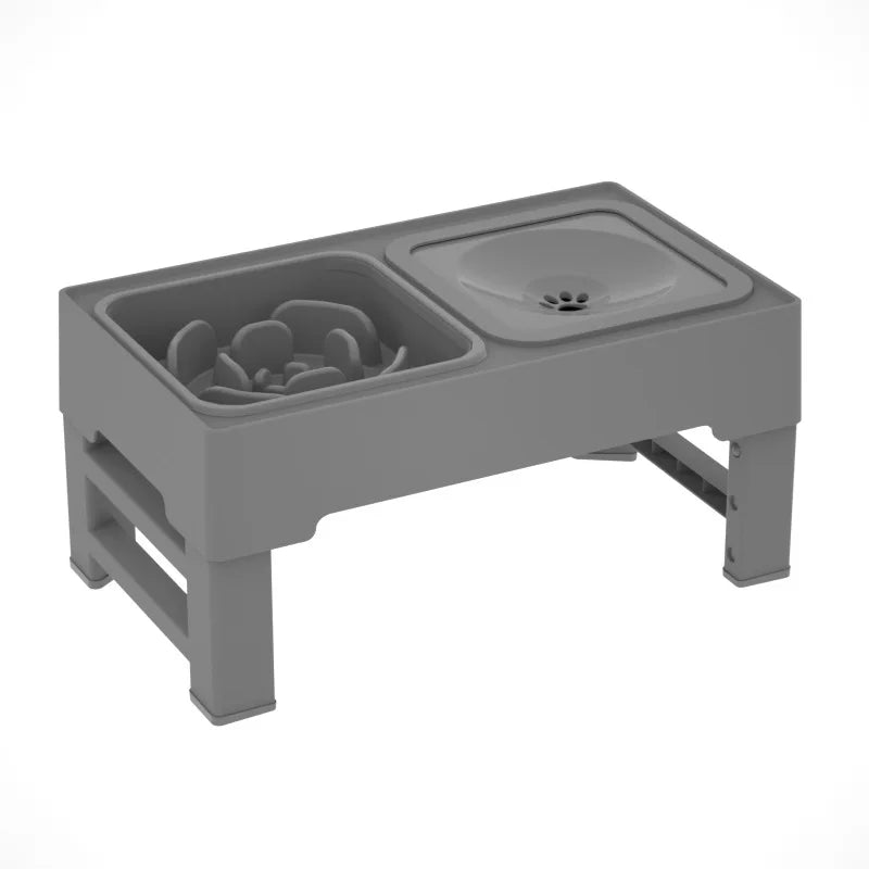 3 In1 Pet Dog Stainless Steel Slow Feed Drinking Water Bowls Anti Knock Adjustable Height
