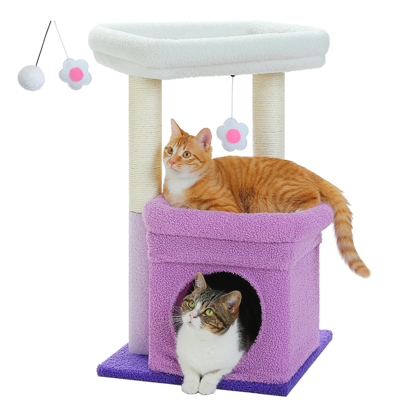 This Cat Tree Tower is designed for 1–2 indoor cats to play, rest, and climb in comfort. Featuring a cozy condo, wide top perch, natural sisal posts, soft plush fabric, and a playful pom-pom, it’s the perfect all-in-one s