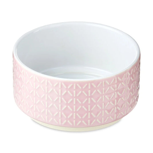 2 Pack Small Ceramic Pet Bowl Durable Dishwasher Safe Dog Feeding Bowl 12oz Pink Colorful Design Easy Clean