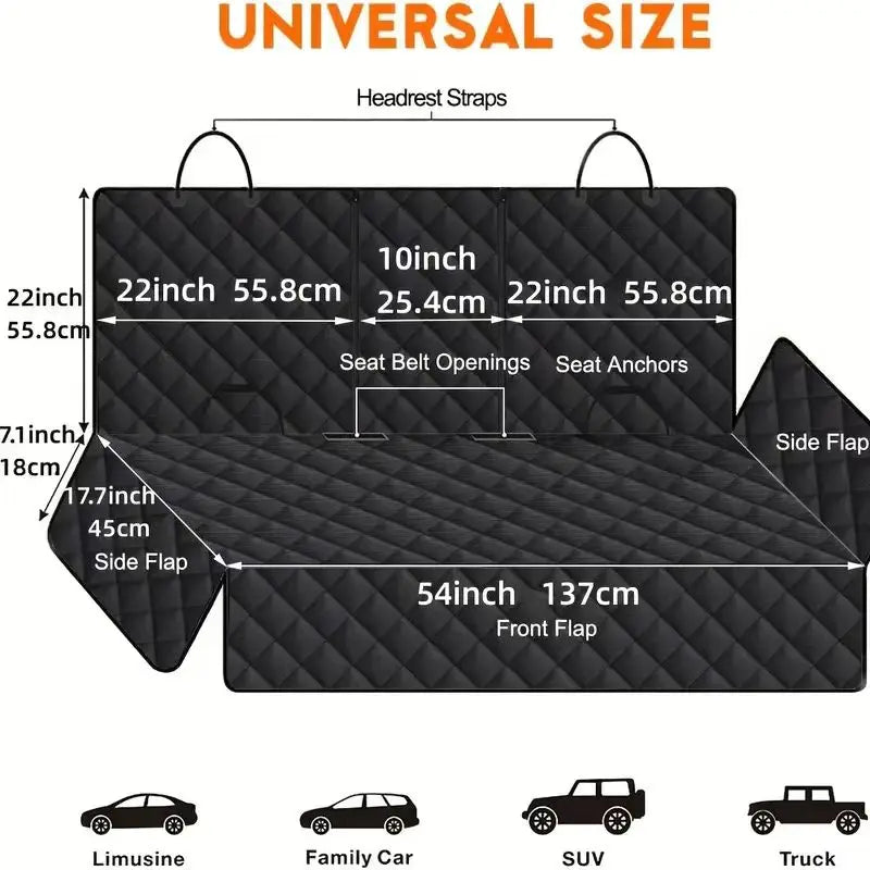 Dog Car Seat Cover, Back Seat Cover for Dogs  Waterproof Bench Seat Cover, Non-Slip