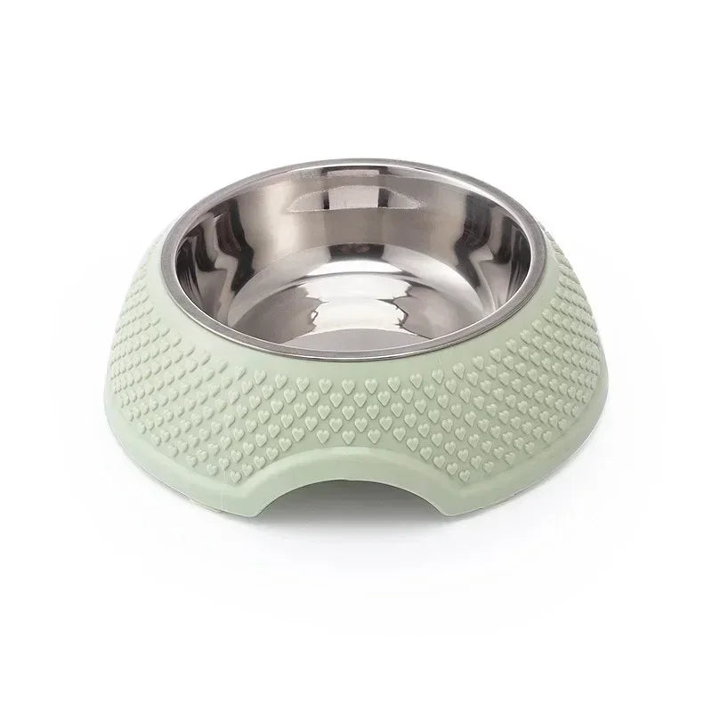 Feeding Bowl.  Drinking Dish, Stainless Steel Sealed Bowl Pink Green Blue With Heart-Shaped Pattern