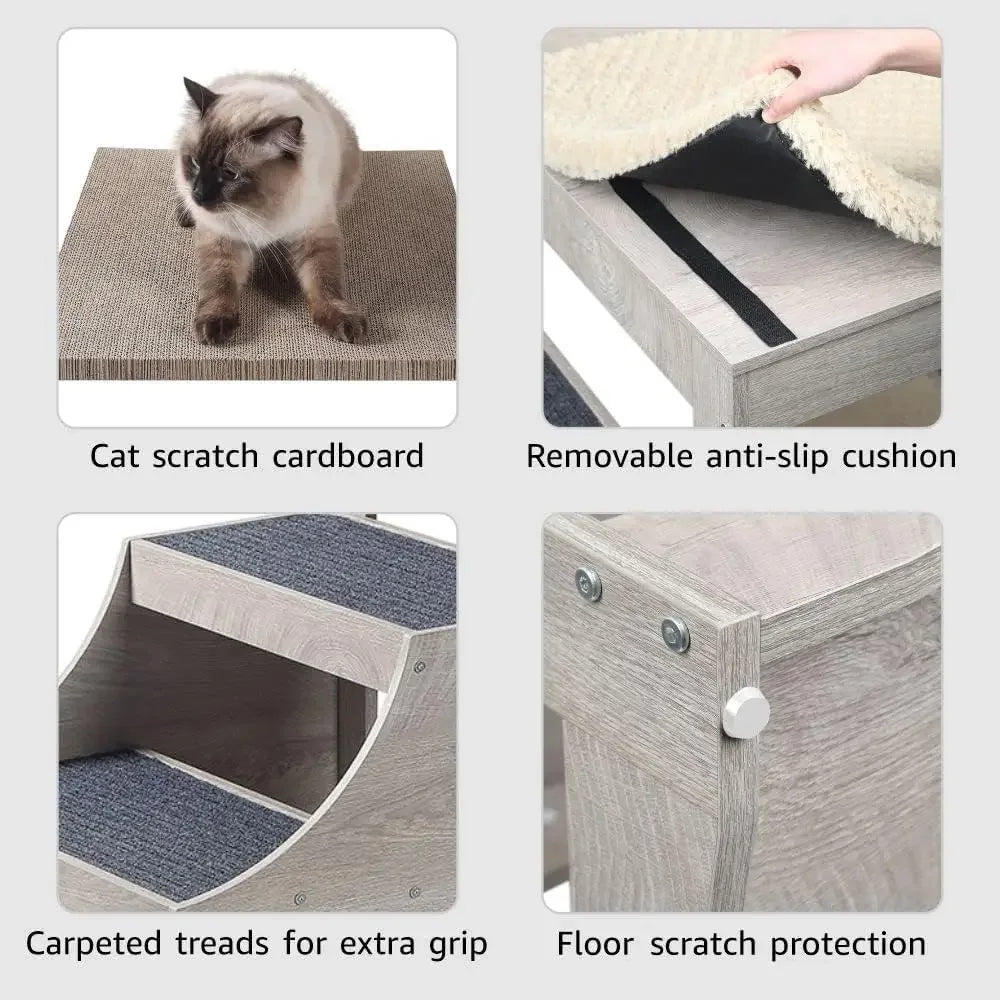 A Pet Bunk Bed with Removable Step for Dogs and Cats, Multi Level, Platform with Cushion
