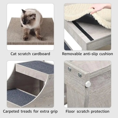 A Pet Bunk Bed with Removable Step for Dogs and Cats, Multi Level, Platform with Cushion