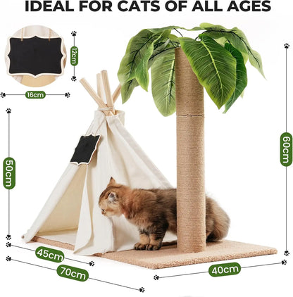 This 60cm tall Cat Scratching Post Teepee combines play, rest, and style in one unique design. Featuring simulated leaves, a sturdy scratcher post, and a cozy bed tent, it’s the perfect indoor retreat for your cat to scratc