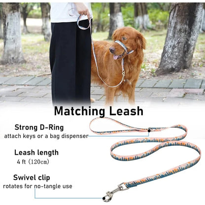 Dog Head Collar Anti-Pulling Halter with Leash Adjustable Snout Harness Training Tool
