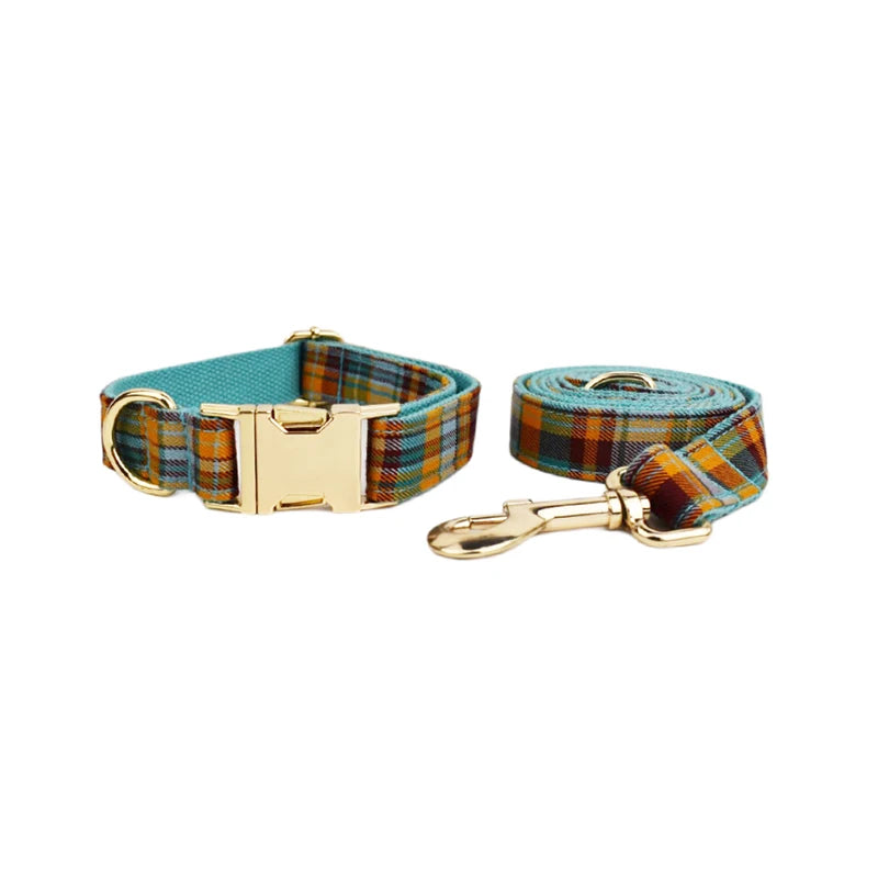 High Quality Custom Design Logo Cotton Pet Accessories Personalized Dog Collar Leashes Harness Bow Set