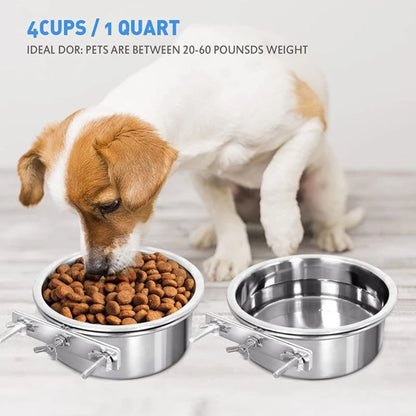 Pet Bowl Can Hang Stationary. Dog Cage Bowls. Stainless Steel Hanging Bowls Durable
