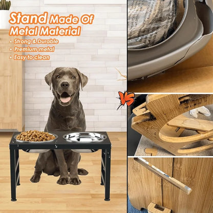 Metal Elevated Dog Bowls with Raised Stand and Spill-Proof Mat Comfortable Feeding Height with Stainless Steel bowls