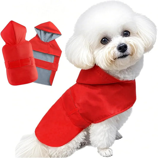 Waterproof Dog Raincoat Small Medium Dogs Lightweight Adjustable Poncho Pullover with Leash Hole Cotton Lining Easy to Clean