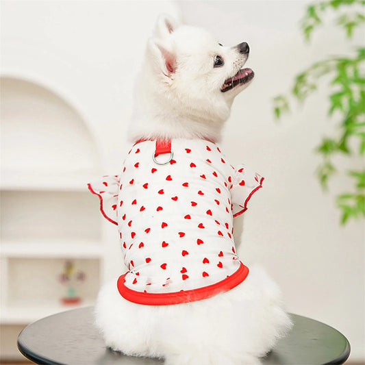 Adorable Puppy Tank Top with Polka Dot Pattern and Ruffle Sleeves
