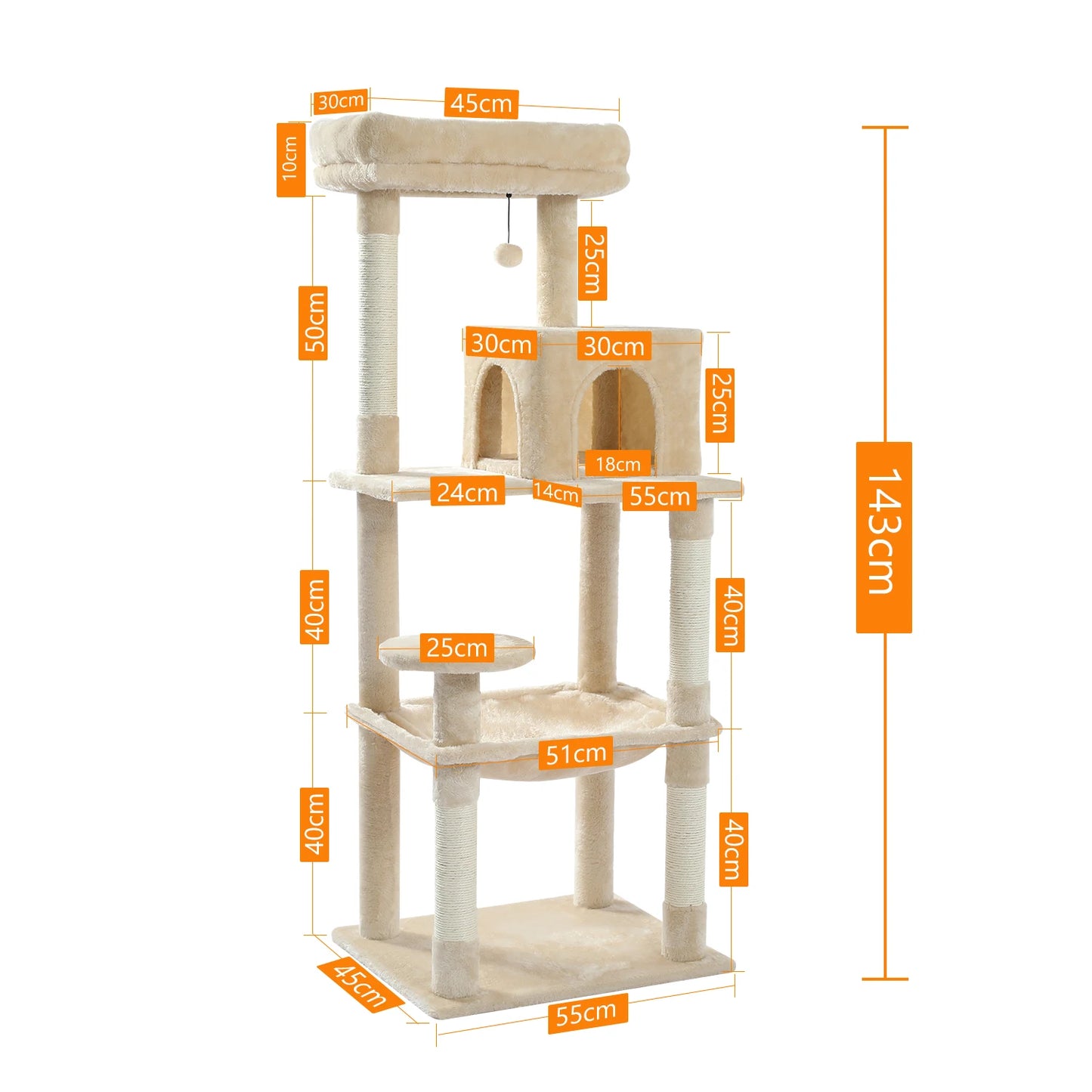 This 5-Level Cat Tree Tower is perfect for large indoor cats to climb, play, and relax. It features sisal-covered scratching posts, a cozy condo, a spacious hammock, and a top perch for ultimate comfort and entertainment.