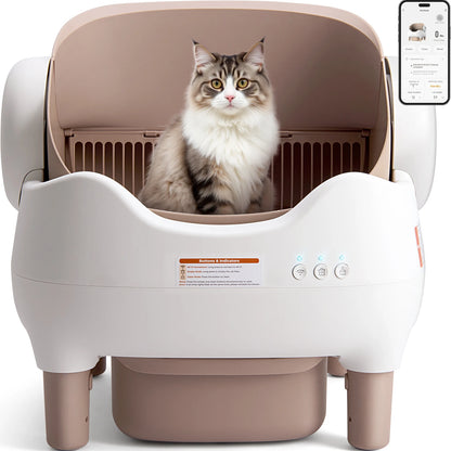 The Self-Cleaning Litter Box is an automatic, app-controlled solution designed for multiple cats. With an open-top design, large waste bin, and odor-free operation, it keeps your home clean and your cats comfortable with mini