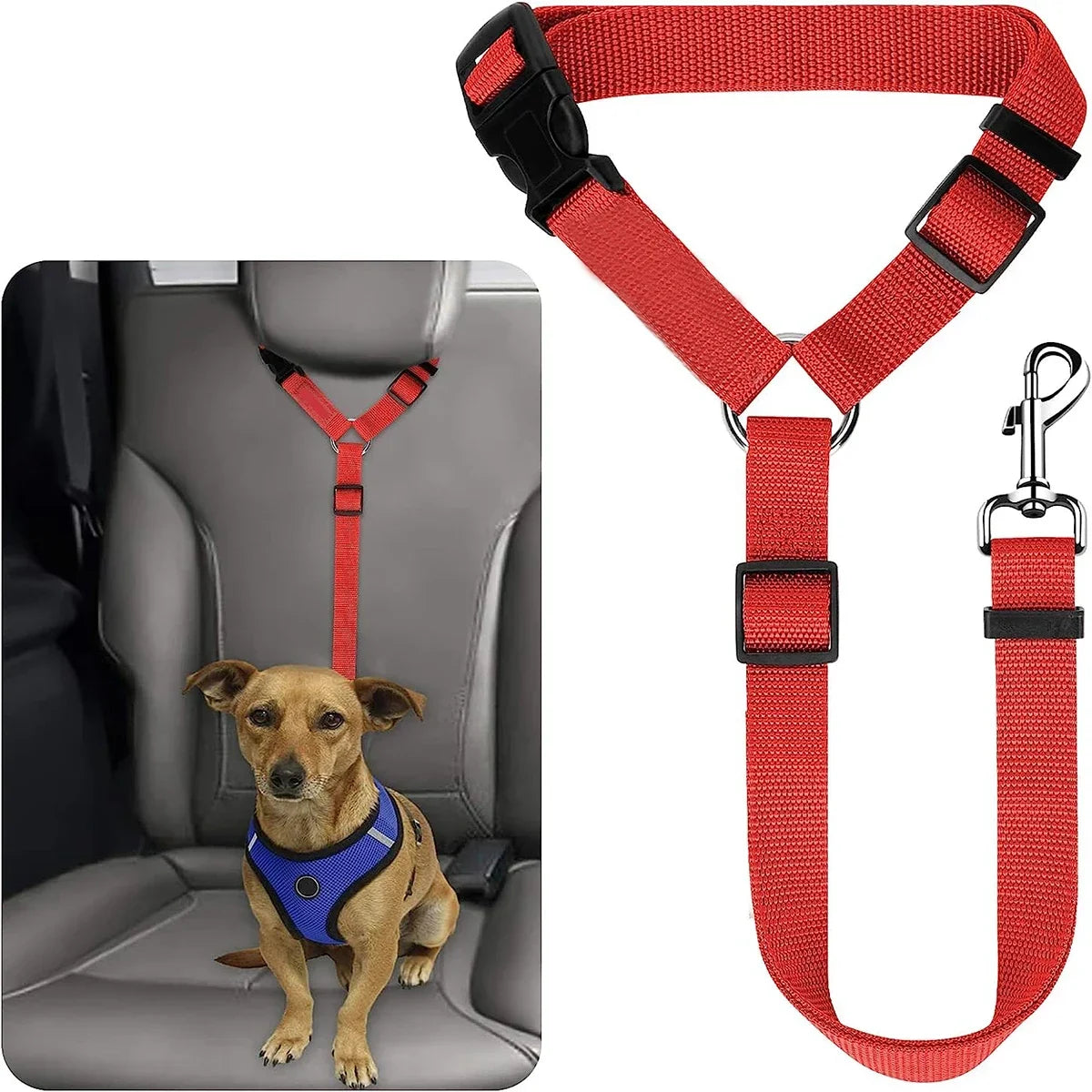 Nylon Two-in-one Dog Seat Belt. Adjustable, Backseat, Solid Color